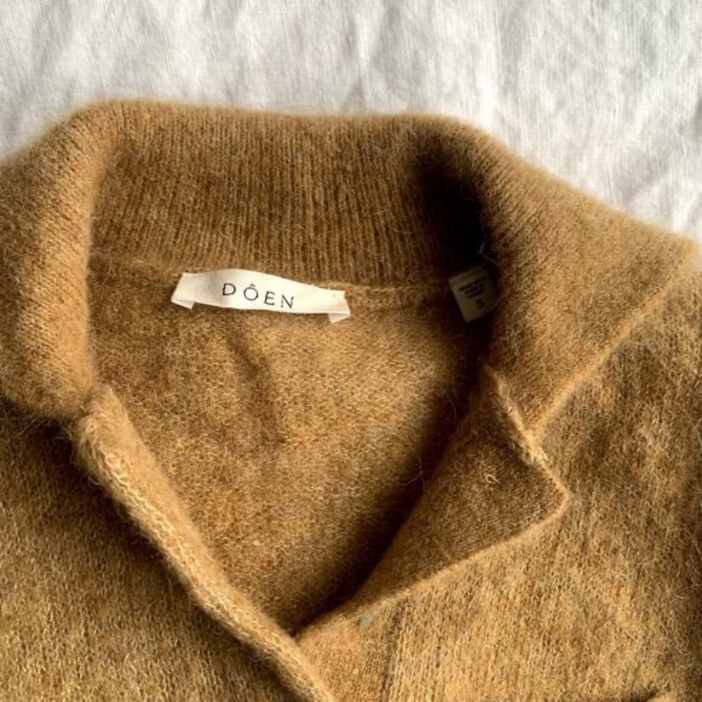 Doen Mila Alpaca Wool Button Collar Puff Short Sleeve Knit Sweater Top Hazelnut - Picture 8 of 14
